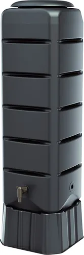 Prosperplast Regentonne Tenso 120 l - Set, 3-tlg, schwarz - Bewässerung - Viereckige Regentonne mit 120 l Fassungsvermögen, ideal zur Wasserspeicherung und umweltfreundlich, inkl. Unterstand und Wasserhahn.