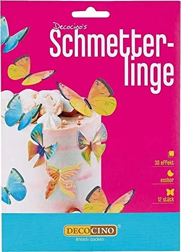 Decocino Essbare Schmetterlinge (12 verschied. Motive) – hochwertige Tortendeko aus Oblate mit 3D-Effekt – als Deko für Kuchen, Muffins, Cup-Cakes etc.