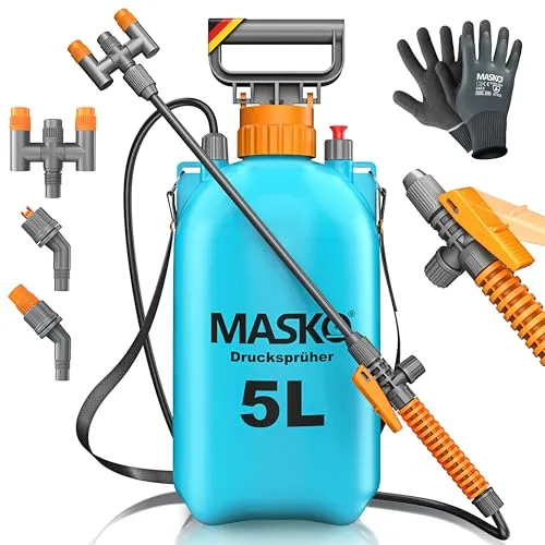 MASKO® Drucksprüher 5L – Vielseitiges Sprühgerät für Garten, Auto & Terrasse - Der MASKO Drucksprüher mit 5L Füllinhalt ist ideal für vielfältige Anwendungen. Mit verstellbaren Düsen und einem komfortablen Tragegurt ermöglicht er effizientes Arbeiten im Garten und beim Auto. Robuste Qualität für zuverlässige Nutzung.