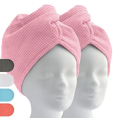 ELEXACARE Haarturban, Turban Handtuch mit Knopf (2 Stück rosa/rosé), Mikrofaser Handtuch für Kopf und Lange Haare