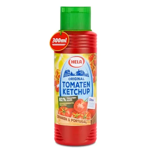 Hela Original Ketchup 300 ml ohne Zuckerzusatz - Ketchup aus 82% Tomatenmark, ideal für eine gesunde Ernährung ohne Zuckerzusatz, perfekt für Burger und Pommes.