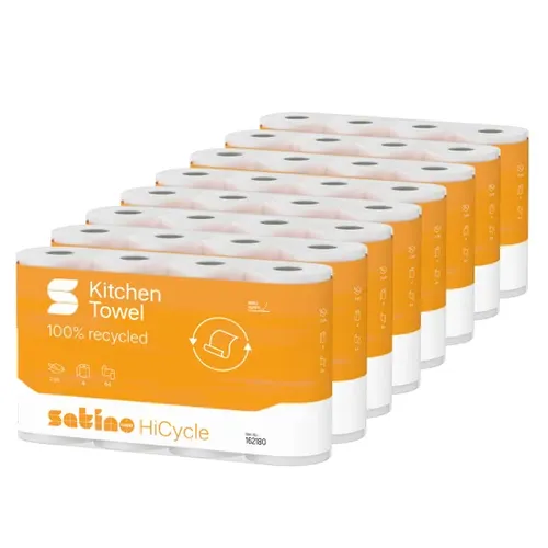 Wepa Küchenrollen Satino HiCycle 2-lagig, 32 Rollen - 32 Rollen Küchenpapier aus 100% Recycling-Papier, 2-lagig für hohe Saugfähigkeit. Jedes Blatt misst 26 x 22 cm. Ideal für den täglichen Gebrauch, um umweltbewusst zu handeln.