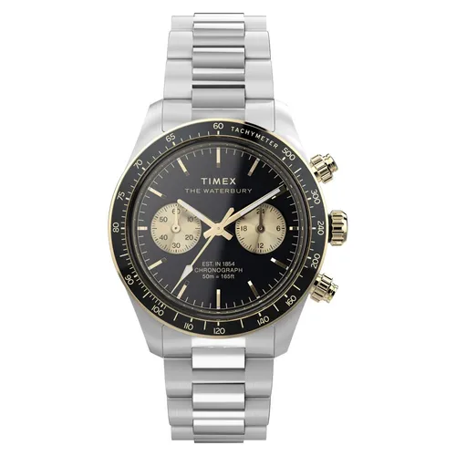 Timex TW2Y24000 Waterbury Heritage Chronograph 39 mm - Herren-Armbanduhr mit analoger Anzeige und sportlichem Design. Die 39 mm Edelstahlarmband bietet Stabilität und Stil. Ideal für den täglichen Einsatz und mit 2 Jahren Herstellergarantie.