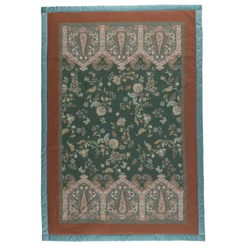 Bassetti Plaid Indian Roses V1 Petrolio 135x190 - Wohn- & Kuscheldecken mit floraler Eleganz, aus 100% Baumwolle, perfekt für ein stilvolles Zuhause in klassischem orientalischen Design.
