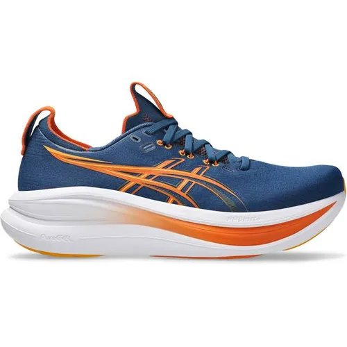 ASICS Gel-Nimbus 28 Neutralschuh Herren - Blau/Orange, Größe 44 - Maximale Dämpfung und Atmungsaktivität für ein unvergleichliches Laufgefühl. Der Gel-Nimbus 28 bietet optimalen Komfort und Stabilität für Deine Laufziele.