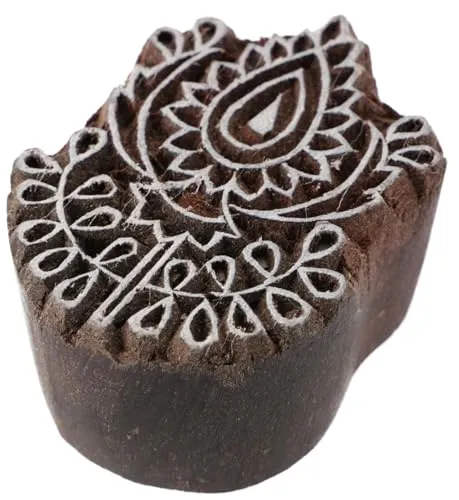 GURU SHOP Indischer Textilstempel, Holz Stoffdruckstempel, Blaudruck Stempel, Druck Modell - 4x5 cm Blume 9