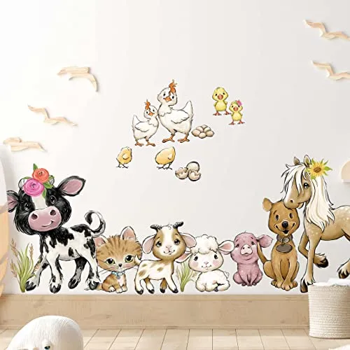 WANDKIND Bauernhof Wandtattoo für Kinderzimmer V360 - Wandsticker für Baby- & Kleinkinderzimmer, handgezeichnete Bauernhoftiere, ungiftig und geruchlos, ideal für ein kreatives und sicheres Kinderzimmer.
