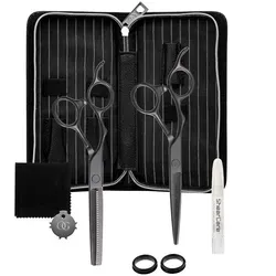 Olivia Garden SilkCut PRO Matt Black Set - 2er Set für Linkshänder - Haarschneider Set mit Haarschneideschere 5,75 Zoll und Modellierschere 6,0 Zoll, inklusive Zubehör für präzises Schneiden und Modellieren.