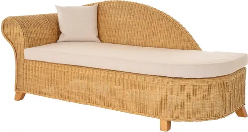 KRINES HOME Rattan Recamiere "Elegance" - Elegante Rattanliege mit hochwertigem Natur-Rattan, stabiler Handarbeit und komfortablem 8cm Polster. Ideal für stilvolle Wohnräume.