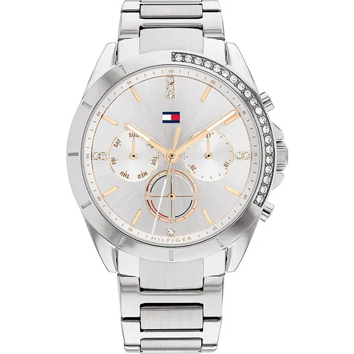 Tommy Hilfiger 1782384 Damenuhr - Armbanduhren für Damen, stilvolle Modeuhr mit elegantem silbernen Zifferblatt und nur 9 mm Gehäusedicke, perfekt für jeden Anlass.