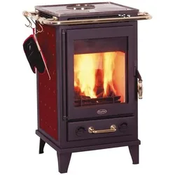 Fireplace Kaminofen Florenz Keramik - 7 kW Zeitbrand mit Kochplatten, elegantes Design in bordeaux und hohe Energieeffizienz A