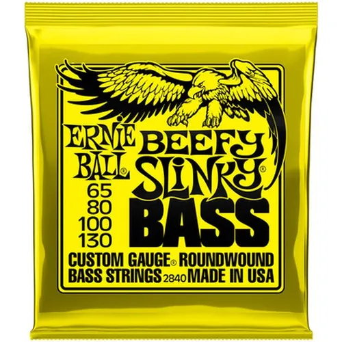 Ernie Ball 2840 Beefy Slinky E-Bass Saiten Set - Elektrogitarren-Saiten mit nickelplatiertem Wickeldraht für klaren, ausgewogenen Ton; ideal für Bassisten, die kraftvollen Sound suchen.