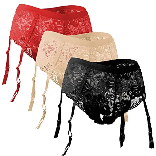 Fabio Farini verführerische Damen Strumpf-Halter Strapsgürtel Lingerie Lingerie in verschiedenen Designs und Farben 1x Rot, 1x Beige, 1x Schwarz L