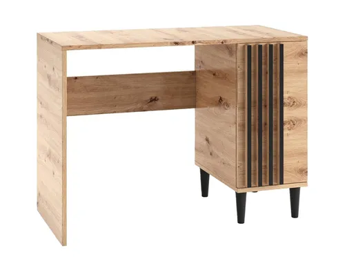 Beautysofa Schreibtisch L7 mit Holzbeinen, eintürig im Loft Stil - Moderner Computertisch L7 mit langlebiger Laminatplatte und stilvollen Lamellen. Ideal für Ihr Home Office, bietet er Funktionalität und Design in perfekter Kombination. Abmessungen: 100 x 74,5 x 50 cm.