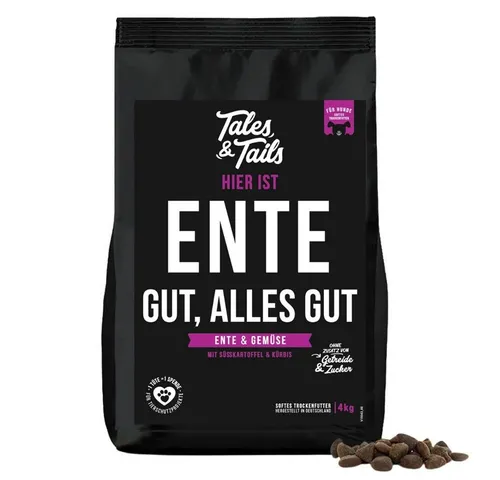 Tales & Tails Hier ist Ente gut, alles gut - Softes Trockenfutter mit Ente - Hundefutter mit 70% saftiger Ente, ohne Zucker und Getreide. Unterstütze Tierschutzprojekte mit jedem Kauf und gib deinem Hund das Beste!