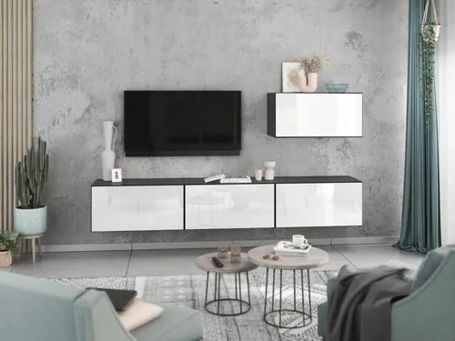 Wohnwand VARIANTO 4-tlg. Set, anthrazit matt / weiß Hochglanz - Moderne Wohnwand VARIANTO im 4-teiligen Set, flexibel montierbar mit Softclose-Funktion. Ideal für Wohnzimmer oder Jugendzimmer, platzsparend und stilvoll.