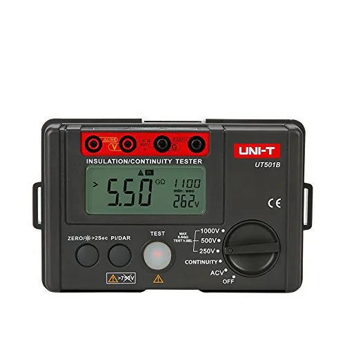 UNI-T UT501B Isolationswiderstandstester 250 V/500 V/1000 V - Isolationswiderstandsmessgerät mit 2000 Count-LCD-Display, Überlastanzeige und Hintergrundbeleuchtung - ideal für präzise Messungen und Sicherheit in elektrischen Anlagen.