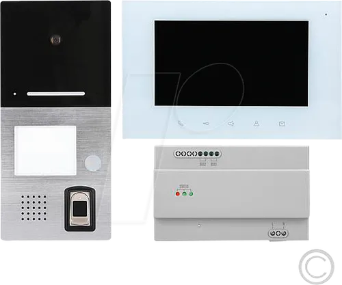 EGB 232 580 Video-Türsprechanlage mit Zutrittskontrolle - Das VILLA AP Set 1 FP bietet eine zuverlässige Video-Türsprechanlage mit Fingerprint-Leser und Bluetooth-Schnittstelle für komfortable Zutrittskontrolle in Einfamilienhäusern.