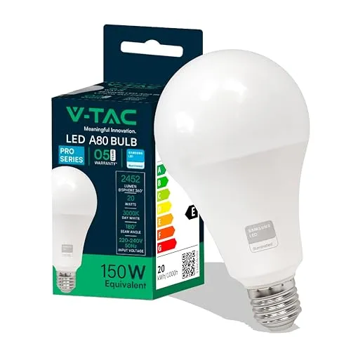 V-tac Pro VT-233 LED Chiplampe E27 20W Warmweiß 3000K - Hochwertige 20W E27 LED Chiplampe mit 2.452LM Helligkeit und warmweißem Licht (3000K). Ideal für energieeffiziente Beleuchtung mit 5 Jahren Garantie. Perfekt für den täglichen Einsatz in Wohnräumen.