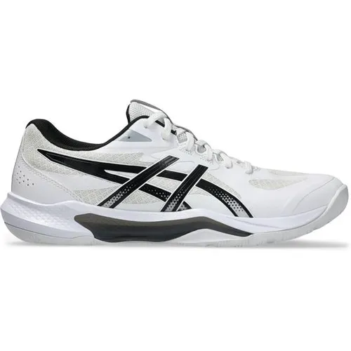 ASICS GEL-TACTIC 13 Hallenschuh, Gr. 49, schwarz-weiß - Herren-Sportschuhe, ideal für Badminton und Squash, mit GEL-Technologie für hohe Dämpfung und Komfort, rutschfestes Profil und pflegeleichtes Synthetik-Obermaterial.