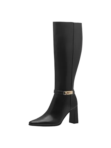 MARCO TOZZI Damen Hohe Stiefel mit Absatz aus Kunstleder Spitz, Schwarz (Black), 41 EU