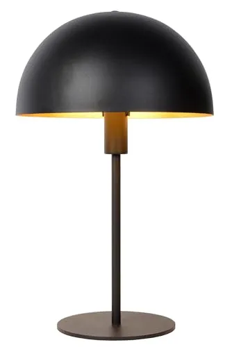 Lucide Tischleuchte Siemon - Moderne Tischleuchte in Schwarz und Messing, rund mit 40 cm Durchmesser. Ideal für stilvolle Innenbeleuchtung, ausgestattet mit praktischem Schnurschalter.