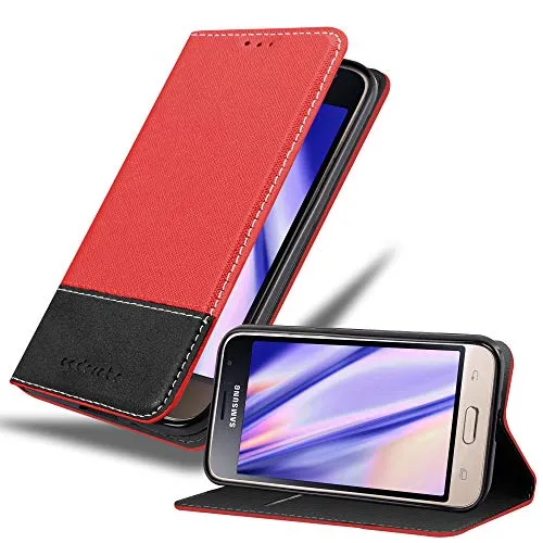 Cadorabo Hülle kompatibel mit Samsung Galaxy J1 2016 aus Premium Kunst Leder Flip Klappbare Stoßfeste Magnetische [Standfunktion] [Kartenfächern] Cover Hülle für Galaxy J1 2016 Tasche in Rot