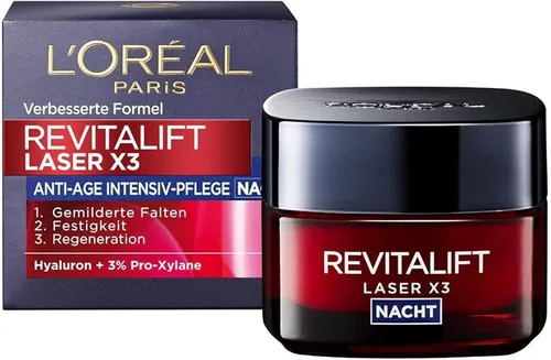 L'Oréal Paris Revitalift Laser X3 Nachtpflege 50 ml - Nachtcreme mit Dreifach-Power: Pro-Retinol, Hyaluronsäure und Vitamin C für intensive Feuchtigkeit und sichtbare Faltenreduzierung. Für einen strahlenden, jugendlichen Teint.