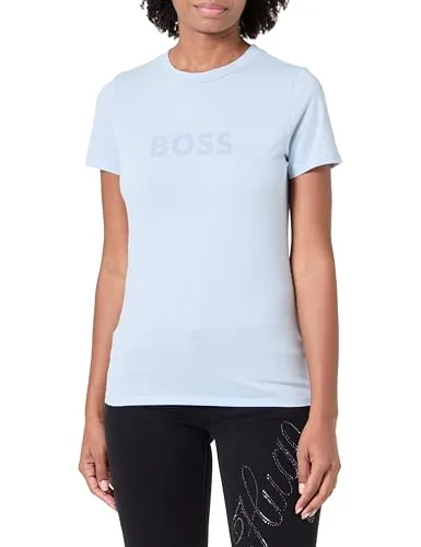 BOSS ORANGE Damen T-Shirt "C_Elogo_5" in Pastellblau - Stylisches Damen-T-Shirt aus 100% Baumwolle mit BOSS-Schriftzug. Hüftlang, regular fit und pflegeleicht für hohen Tragekomfort. Ideal für lässige Outfits!