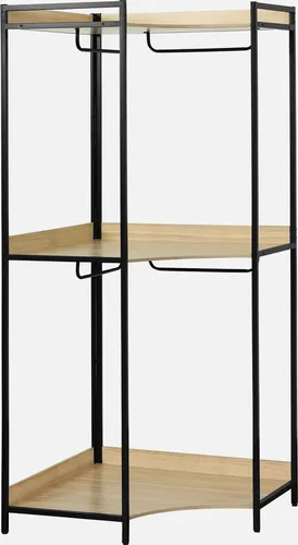 sweeek Eckkleiderschrankmodul mit 4 Kleiderstangen und 2 Regalen - Schwarz - Schiebetürenschrank mit modulierbarem Design, 4 Kleiderstangen und 2 Regalen für optimale Organisation und modernen Stil.