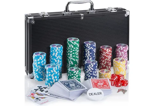 Profi Pokerkoffer Pokerset mit 300 Poker-Chips & Karten - Poker & klassische Kartensets: Kompaktes Komplettset mit 300 Chips, Karten, Würfeln und abschließbarem Koffer - ideal für spannende Pokerabende!