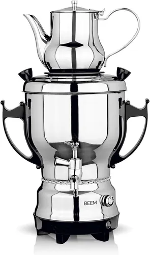BEEM TEA-CLASSIC Samowar - 3L Schwarz Silber, hochwertiger Edelstahl-Samowar mit 2200 W Leistung für perfekten Teegenuss zuhause oder im Gastrobereich