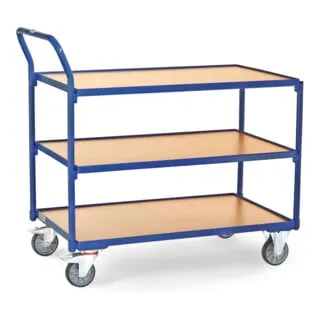 fetra Tischwagen 2752 - Tragkraft 300kg mit TPE-Reifen - Robuster Tischwagen aus pulverbeschichtetem Stahl, ideal für den professionellen Einsatz. Mit 3 Böden und einer Tragkraft von 300kg, ausgestattet mit langlebigen TPE-Reifen für optimale Mobilität.
