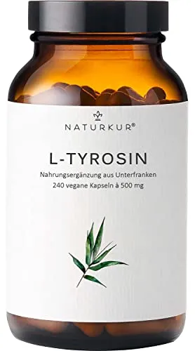 Naturkur® L-Tyrosin 500 mg - 240 Kapseln im Apothekerglas - Rein & vegan mit bester Bioverfügbarkeit in Handarbeit hergestellt in Unterfranken