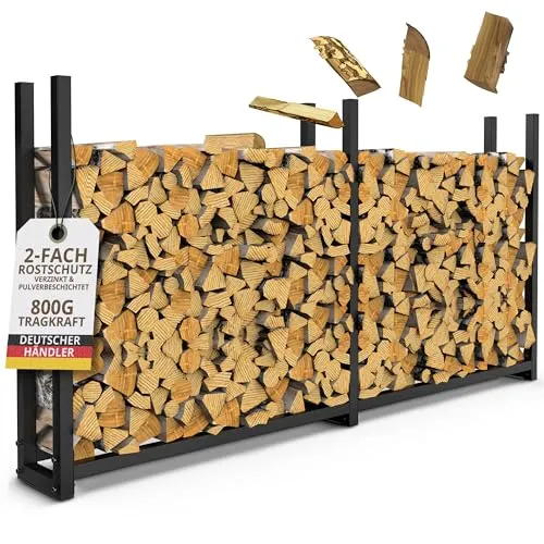 LAWA Living Kaminholzregal außen - Hochwertiges Brennholzregal aus pulverbeschichtetem Metall, wetterfest und rostbeständig. Ideal für Garten und Terrasse, mit großzügigen Abmessungen von 223x25x115 cm.