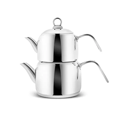 Karaca Urban Midi Teekannen Set - Elegante Teekanne aus Metall mit 1,9 Liter und 1,3 Liter, ideal für authentischen Tee. Für alle Herdarten geeignet, spülmaschinenfest und mit 2 Jahren Garantie.