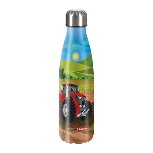 Step by Step Isolierte Trinkflasche Edelstahl Tractor Freddy grün - Trinkflasche für Schule und Freizeit, auslaufsicher, BPA-frei und 100% recyclebar – ideal für kohlensäurehaltige Getränke.