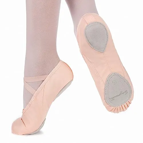 tanzmuster Ballettschuhe Damen - Charlie - Geteilte Ledersohle - rosa-apricot Größe 41- Ballettschläppchen für Erwachsene - rosa Tanzschuhe fürs Ballett