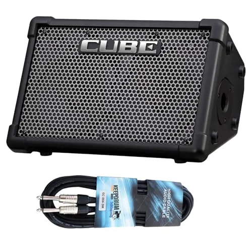 Roland Verstärker Cube Street EX Mini-PA mit Klinkenkabel – 50W, 4 Kanäle - Kompakte Mini-PA für Musiker, ideal für Gigs und Proben. Mit bis zu 20 Stunden Laufzeit durch Batteriebetrieb, 4 flexible Eingänge und robustem Gehäuse. Perfekt für akustische Auftritte und mobile Einsätze.