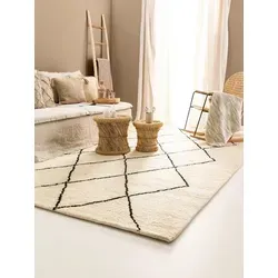 benuta Wollteppich Berber, rechteckig, Höhe: 31 mm, 100% Wolle, Teppich Wohnzimmer, Schlafzimmer, Esszimmer, Flur, Hygge weiß 120 cm x 170 cm x 31 mm