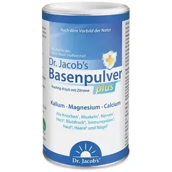Dr. Jacob's Basenpulver plus Kalium Magnesium Calcium Citrat - Nahrungsergänzungsmittel zur Unterstützung der Säure-Basen-Balance, mit organischen Mineralstoffen und einem Basengehalt von 800 g Obst und Gemüse pro Portion.
