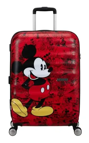 American Tourister Wavebreaker Disney FL - Spinner M, Koffer mit Mickey Comics Design - Mittelgroßer Spinner Koffer (67 cm, 64 L) aus robustem ABS, mit TSA-Sicherheitsschloss und recycelter Innenausstattung für umweltbewusstes Reisen.