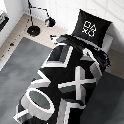 Bettwäsche Playstation 135x200 - Cooles Teenager Gaming Geschenk - Stylisches Bettwäsche-Set mit 3D Playstation Icons für eine coole Schlafumgebung. 100% Polyester, pflegeleicht und langlebig – ideal für Gamer und Fans!