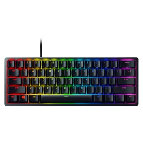 Razer Huntsman Mini Clicky Purple Switch - Kompakte Gaming-Tastatur mit optischen Razer™-Schaltern für blitzschnelle Eingaben und Doubleshot PBT-Tastenkappen für hohe Langlebigkeit.