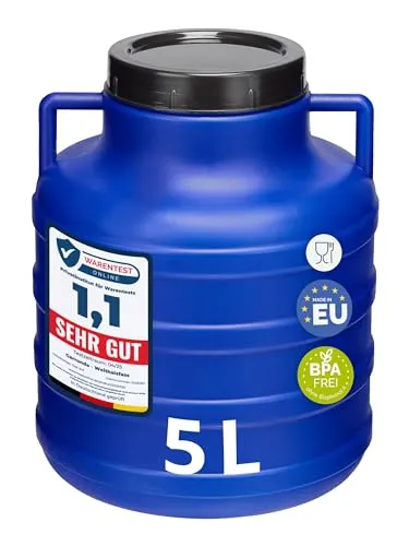 Garronda 5 Liter Weithalsfass aus BPA-freiem Futtertonne Fass Universalfass Lebensmittel Fass Regenfass für Garten Regentonne mit Deckel Regenwassertonne für Garten Wassertonne GD-0078 Blau