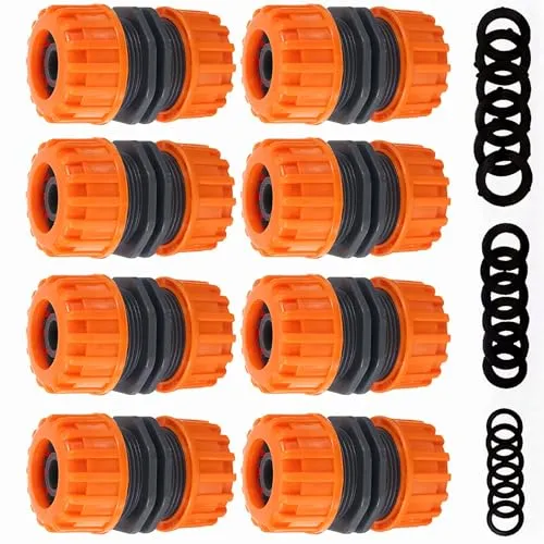 Miyobing 8 Stück Reparator-Satz, 13mm (1/2") und 15mm (5/8"), Hose Quick Connector Gartenschlauch Schlauchverbinder, Schlauchstück Zubehör zum Verbinden von Gartenschlauch (18 Unterlegscheiben)