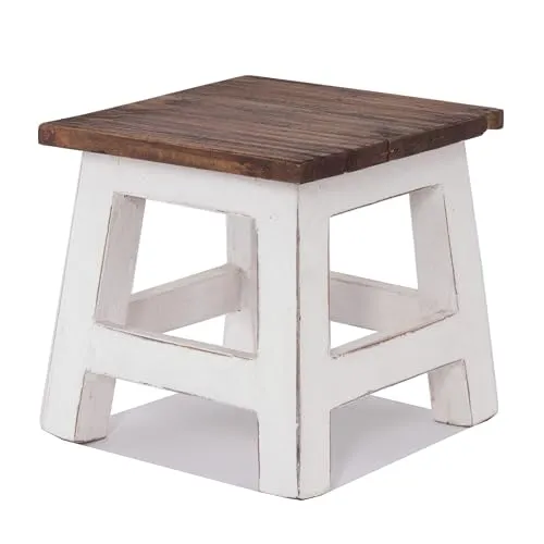 DESIGN DELIGHTS RUSTIKALER Vintage FUSSHOCKER PALO - Hocker fürs Kinderzimmer aus Mahagoni Recyclinholz, einzigartig im Vintage Look und ideal als vielseitiger Beistelltisch oder Sitzgelegenheit.
