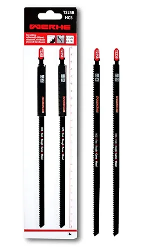 WERHE ® Profi – 2 x Holz Stichsägeblätt – C 250mm T225B Schlank lang – Weit Leben dicker Schichten – Kompatibel mit Bosch, Metabo, Milwaukee, Makita Stichsägen