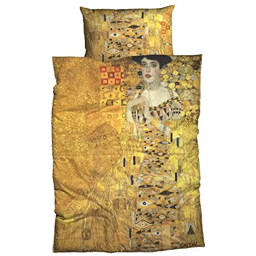 Goebel Satin-Bettwäsche nach Gustav Klimt Adele Bloch 135x200 cm Gold - Bettwäsche-Set im eleganten Gustav Klimt Design, aus 100% hautfreundlicher Baumwolle, digital bedruckt und schadstoffgeprüft, waschbar bis 60°C, ideal für ein stilvolles Schlafzimmer.