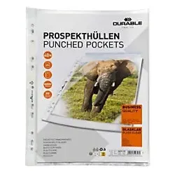 DURABLE Business Prospekthülle DIN A4 Glasklar Transparent 60 Mikron PP (Polypropylen) Öffnung oben 11 Löcher 2673 40 Stück